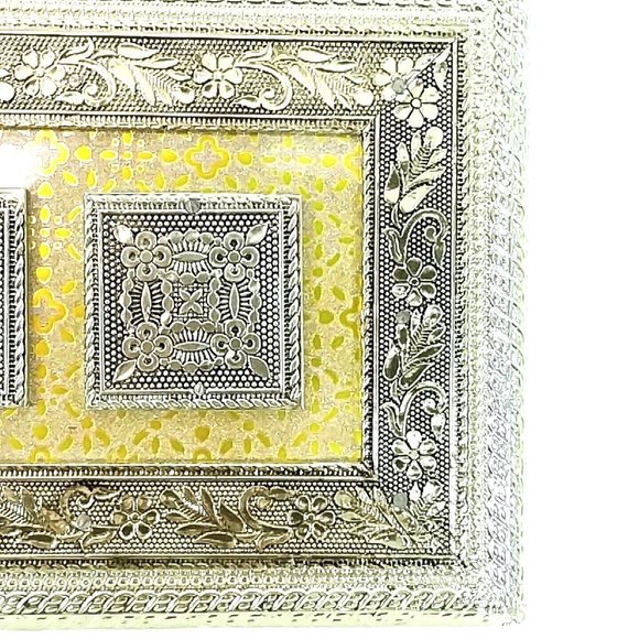 Storage Trinket Vanity Valet Box Metal Exterior Closure Hinges Embossed Floral A - Picture 6 of 10